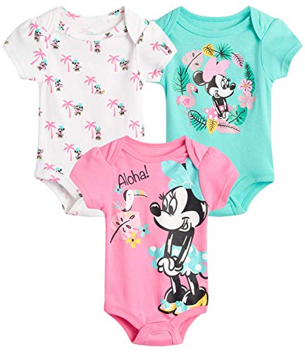Image of Disney Baby Girls’ Minnie Mouse Bodysuit – 3 Pack Romper: Easy Diaper Change