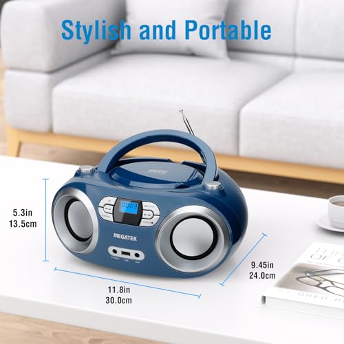 MEGATEK Portable CD Player Boombox with FM Radio, Bluetooth, USB Port, AUX Input, and Headphone Jack – CD-R/CD-RW/MP3-CD Compatible, Clear Stereo Sound, Backlit LCD Display – Blue Jay by MEGATEK - Image 5