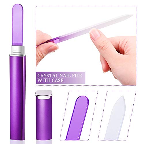 6 Pieces Glass Cuticle Pusher Nail File Set Imitated Crystal Nail Files Double Sided Glass Files With Case And Glass Cuticle Trimmer Remove Stick Manicure Tool For Nail Care (Purple) #TOP4