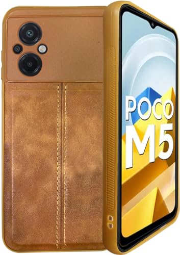 Image of A rtistque Premium Thread Leather Back Cover Case for Poco M5 | Drop Protection | Smooth Grip | Raised Camera Edges - Brown