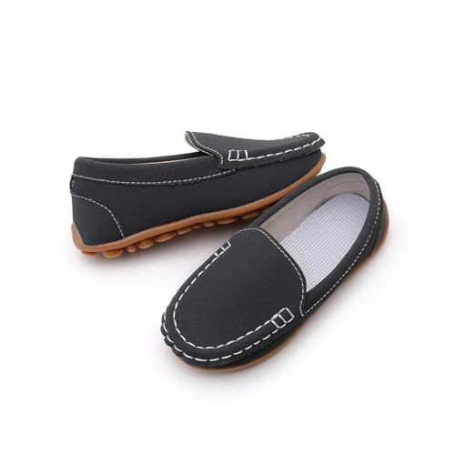 Image of SOFMUO Boys Girls Leather Loafers Slip-On Oxford Flats Boat Dress Schooling Daily Walking Shoes(Toddler /Little Kids)