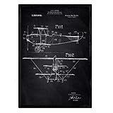 Nacnic Poster con patente de Avion de reconocimiento. Lámina con diseño de patente antigua en tamaño A3 y con fondo negro