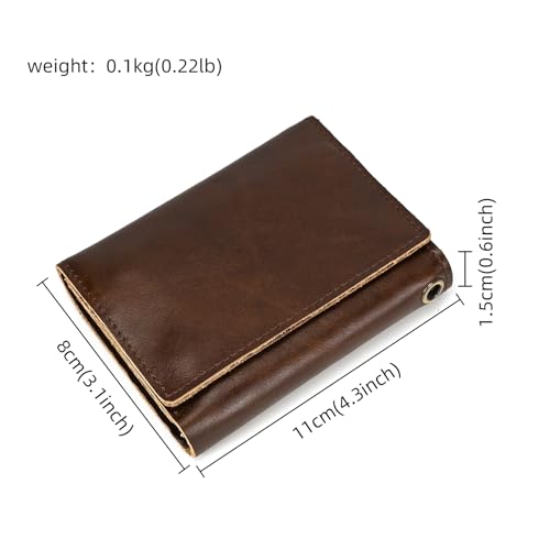 Men's Genuine Leather Short Wallet Trifold Anti-Theft Chain Purse with ID Window Zipper Pocket for Coin Cash Card, Coffee2