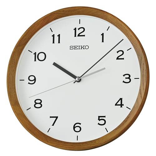 SEIKO QXA853BLH Modern Wood Frame Non Ticking Clock, Brown, 12 Inch