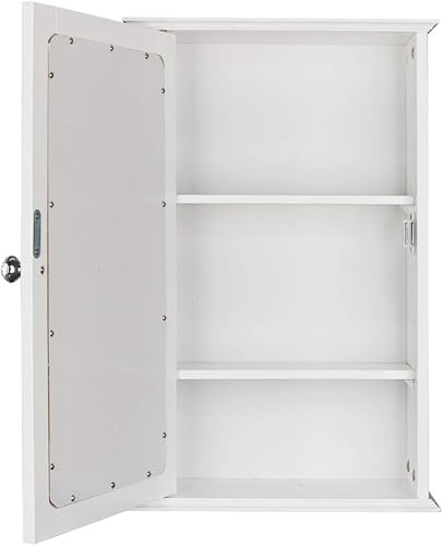 Miniatura 4 de Armario de pared con espejo de una sola puerta para interiores, botiquín de madera, armario de baño montado en la pared blanca con puerta de espejo