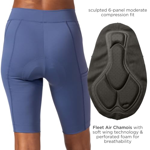 Terry Short feminino acolchoado para bicicleta shorts de cintura alta para ciclismo feminino, 28 cm