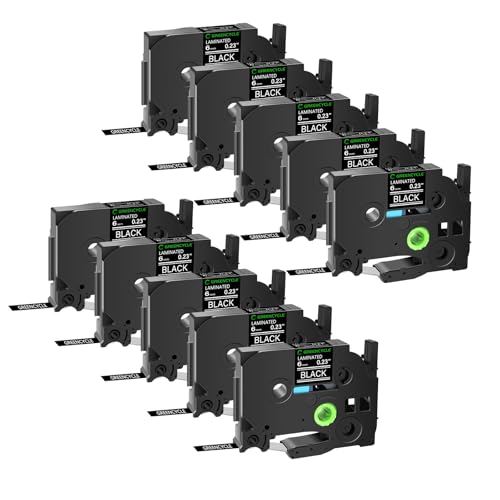 GREENCYCLE 10 Pack Compatible for Ptouch Label Maker Tape TZe-315 AZe-315 TZ-315 AZE Label Tape 0.23 Inch 6mm 1/4" White on Black Laminated Tape for PT-D210 H100 PT-H110 D400AD PT-D600 1290 PT-2430PC