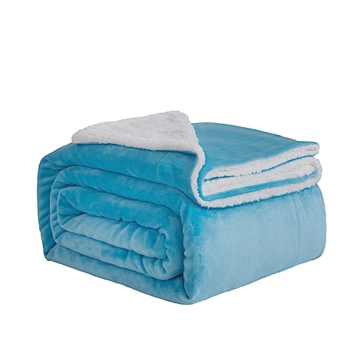 Good Nite Blanket 130x150cm Reversible Sherpa Fleece Fluffy Polyester Throw Blanket Soft and Warm Bed Blankets for Home life and Travel Machine Washable (Blue,Single)