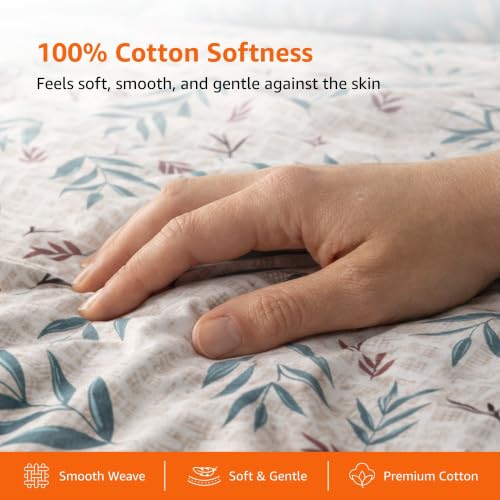 Image of Amazon Basics - 100% Cotton Flat Bedsheet | 144TC |Queen Bed Sheet with 2 Pillow Cover|Soft Cotton | Leaf Print | 90 Inch x 100 Inch, Grey