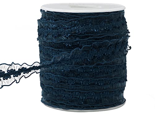 Jesep Yong 25 Yards Navy Ruffle Organza Trim Elastic Craft Lace Trim Stretch Lace Band Clothing And Garment For Diy Headband,Clothes Sewing Embellishment #TOP16