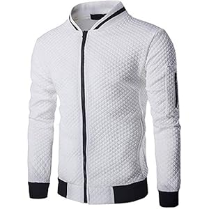 Veravant Sweat-Shirt Homme Manches Longues Pull Uni Zippé Bomber Blouson Veste Sport – Blanc – Large