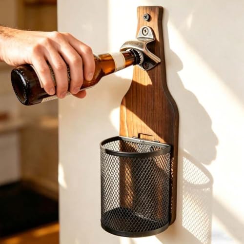 Décapsuleur mural en bois avec récupérateur de bouchon, accessoire de bar vintage