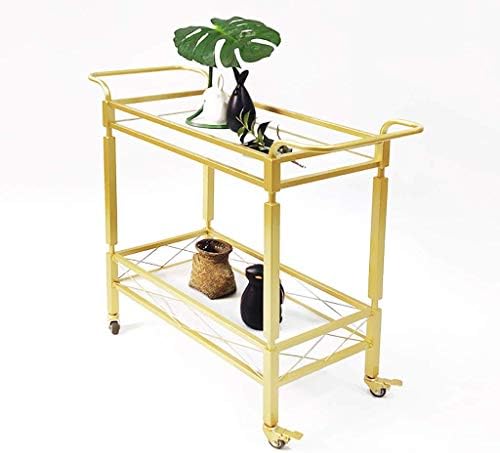 KXA 2-Tier Wrought Iron Wine Water Rack Service Trolley Home Hotel Restaurant Wine Multifunctional Storage Trolley (Gold, 89 * 82 * 38CM)
