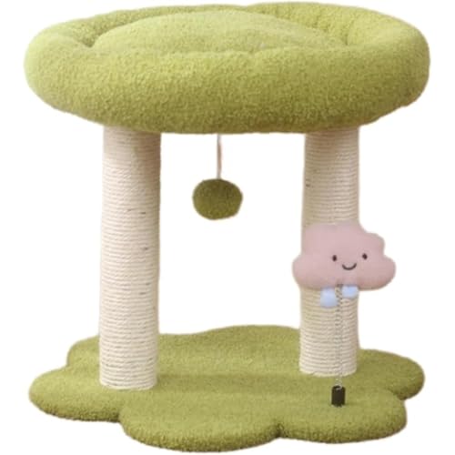 BIBAPU猫爪とぎ爪、キャットタワーミニ、2階建て猫小屋一体式、天然剣麻縄、組み立てやすく、省スペース、おもちゃ、かわいいペット用品 (グリーン)