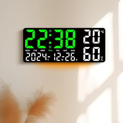 Reloj digital LED de pared con humedad, temperatura y alarma doble (D) 5