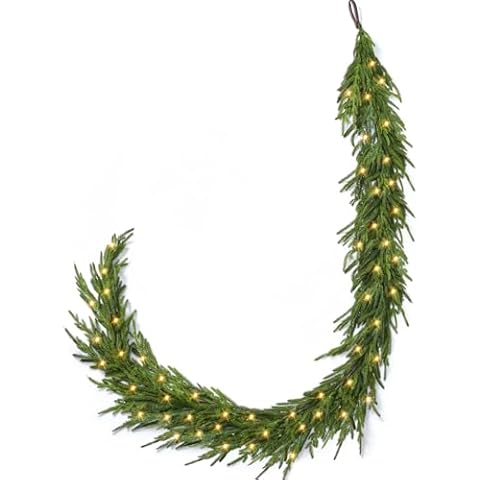 ENVEN 9FT Christmas Norfolk Pine Garland with Artificial Green Garland Holiday Decoration Outdoor Indoor for Mantle Stairs Railing Fireplace Cover