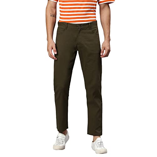 Image of Hubberholme Men's Tapered Fit Cotton Trousers, Ankle Length Button Closure Chinos