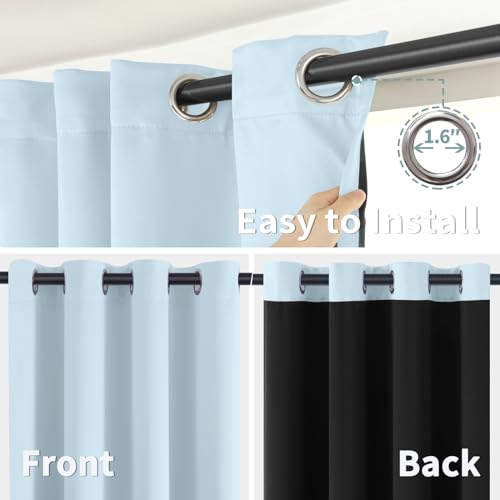 BGment Thermal Insulated 100% Blackout Curtains for Bedroom with Black Liner, Double Layer Full Room Darkening Noise Reducing Grommet Curtain, 2 Window Curtain Panels of 52 x 80 Inch, Baby Blue by BGment - Image 6