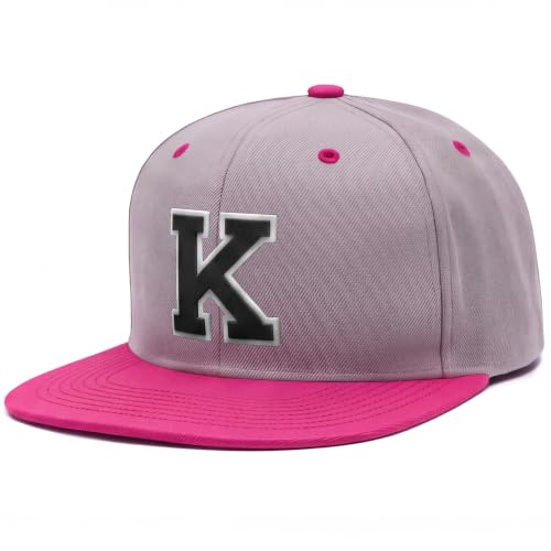 Daxton Men’s 3D Silicone Initial A-Z Letters Varsity Snapback Hat, LGYHPK Hat with Letter K Color WHTBLK