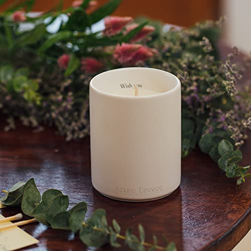 Azure Breeze Scented Candle, 45 Hours Burn, Candles Gifts For Women, Natural Soy Ceramic Jar Candle, Lavender & Juniper #TOP3