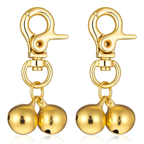 Axafazup 2 Pcs Cat Bell for Pet Collar, Mini Dog Collar Bells, Pet Pendant Accessories with Heavy Duty Snap Clips, Training Collars Charms for Dogs and Cats, Pets Gift, DIY Jewelry (Gold)