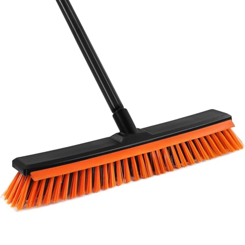 Newthinking Escoba de jardín resistente para exteriores, cepillo de patio con cabezal de cepillo de cerdas duras de 19.7 pulgadas, cepillo de barrido rígido grande para limpiar jardín, patio, entrada