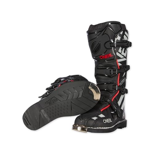 O'Neal | Botas de Motocross MX Enduro | Protección de Suela metálica, Hebillas fácilmente Ajustables | Bota Tributo Squadron V.21 | Adulto | Negro/Gris | Talla 47/13