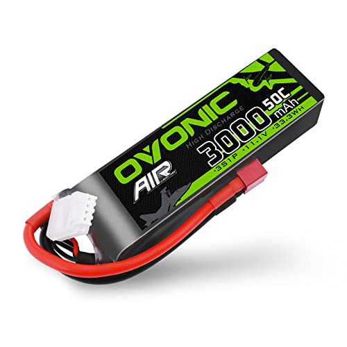 OVONIC RC Lipo akumulator 3S 11,1 V 3000 mAh 50C Dean T wtyczka LiPo ogniwa baterii do FPV UAV RC samolotu, samochodu, Evader BX, quadcoptera, helikoptera, ciężarówki, łodzi (1 sztuka)