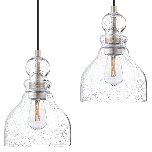 Dolaimi House 2 Pack 1 Light Pendant Ceiling Light Kitchen Island 6.5" Hand Blown Seeded Glass Brushed Nickel Finish Modern Industrial Farmhouse Lighting for Bedroom Sink Restaurant bar Corridor by Dolaimi House - Used condition - US$30.91