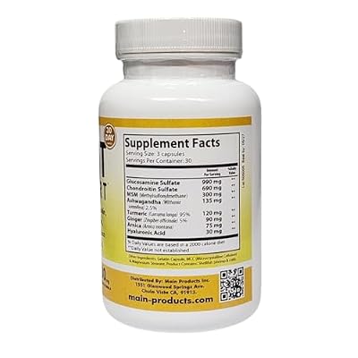 Joint Support - Glucosamine Chondroitin MSM Hyaluronic Acid Ashwagandha Turmeric Ginger Arnica - 2430mg Joint Support Supplement, Micronized, 90 Capsules.