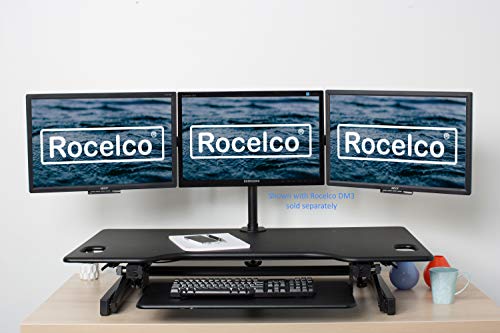Rocelco 46" Large Height Adjustable Standing Desk Converter, Quick Sit Standup Triple Monitor Riser, Gas Spring Assist Computer Workstation, Retractable Keyboard Tray, (R Dadrb-46), Black #TOP7