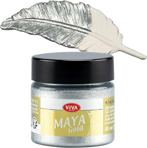 Viva Decor Maya Gold (Silver) 1.52 Fl Oz - Shiny metallic acrylic paint for creative works on wood, glass, and porcelain. Impact-resistant, smudge-proof, and weatherproof for long-lasting results