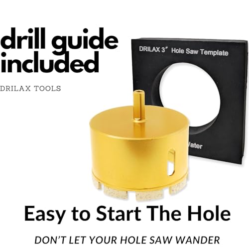 Drilax 3 Inch Diamond Masonry Hole Saw with Locator Guide with 2" Depth Dry Core Bit for Concrete, Brick & Block 3/8" Shank for Standard Drills Create Clean Holes for Pipes, Vents & HVAC by DRILAX - Image 9