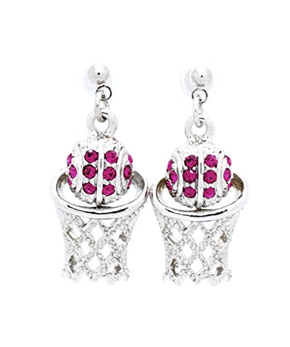 BASKETBALL HOOP POST EARRINGS - CRYSTAL BASKETBALL EARRINGS - HOT PINK