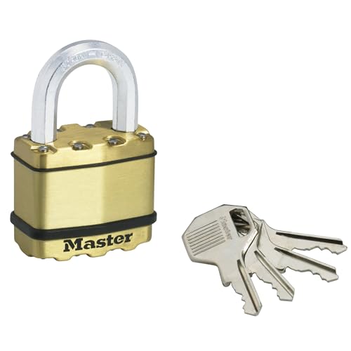 MASTER LOCK Very High Security Padlock, Security Level 9/10, Outdoor, Keyed, Laminated Steel/Brass Finish, Weatherproof, Large Shackle