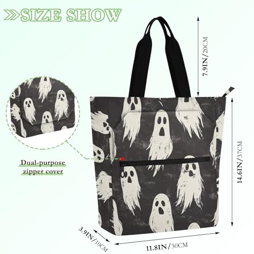 Decorative Cute Book Tote Bag for Kids Adults, Halloween Black Cute Sturdy Reusable Grocery Beach Bag with Zipper for School Work Travel Rainbow bolsa para llevar libros2