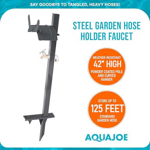 Aqua Joe Steel Garden Hose Stand with Brass Faucet and Quick Install Anchor Base, Gray - Heavy-Duty Standing Tool for Garage, Backyard, and Patio - Outdoor Gardening System Accessories - Thumbnail 4