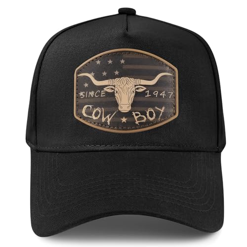 BELTROAD Vintage Western Trucker Hat Mens Texas Country Trucker Hat with Adjustable Snapback Retro Cowboy Pattern Design, Texas Longhorns/Black