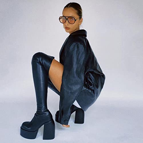 Vomira Thigh High Boots For Women Platform Over The Knee Boots Classic Round Toe High Heel Anti-Slip Motorcycle Boots #TOP1