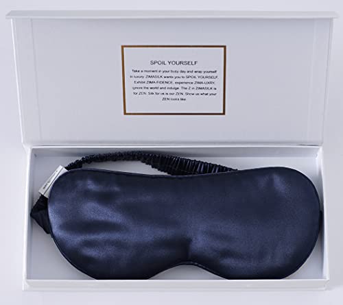 ZIMASILK 100% 22 Momme Silk Sleep Mask,Filled with 100% Mulberry Silk,Silk Wrapping Strap- Super Soft & Comfortable Sleep Eye Mask for Sleeping (Navy Blue)