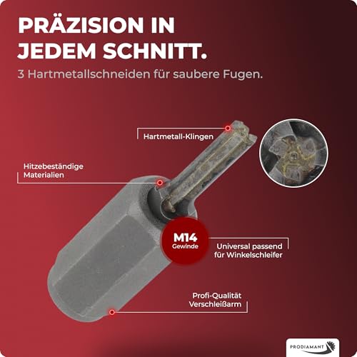 PRODIAMANT Hartmetall Fugenfräser 6 mm für Winkelschleifer Mörtelfräser mit M14 Gewinde