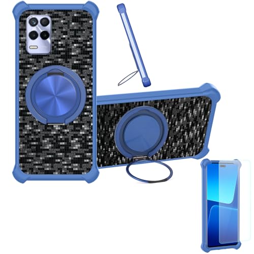 �Ή� Realme 8s 5g �P�[�X Phone Case [1�� 9H+�d�x���� �K���X�t�B����][360°��]���X�^���h�A�}�O�l�b�g��]CX-13-LAN