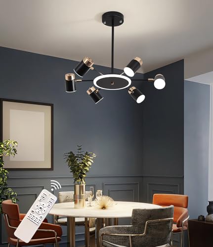 Plafonnier LED moderne 6 têtes salon avec télécommande réglable