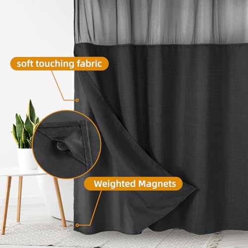 eachope 1 Pack Fabric Snap-in Shower Curtain Liner Replacement,Compatible with No Hook Shower Curtain with Snap in Liner, Removable & Water-Repellent,Machine Washable,70x54,Black - Thumbnail 3