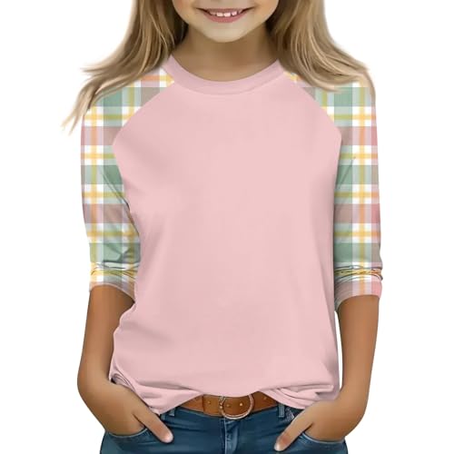 12 Month Girl Clothes 3/4 Length Sleeve Crewneck Striped Shirts Flowy Elbow Sleeve Tops Curved Hem Fall Winter Kids Blouses Beige-120