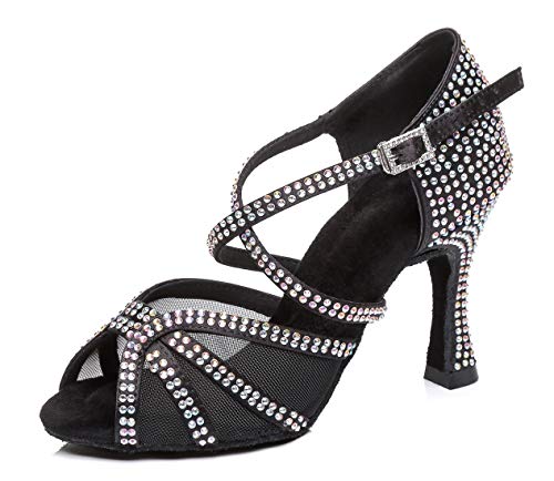Chaussures de danse latine strass l424 noir talon 9 cm pointure 42 eu pour femme