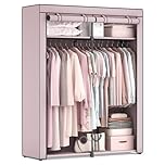SONGMICS Clothes Wardrobe, Portable Fabric Wardrobe with 2 Hanging Rails, Foldable Canvas Closet for Bedroom, Lavender Purple RYG002P02