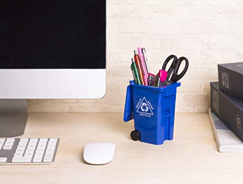 Wiosi Mini Curbside Garbage Trash Bin Pen Holder And Unique Tiny Size Recycle Can Set Pencil Cup Desktop Organizer Green Blue 2-Pack #TOP7