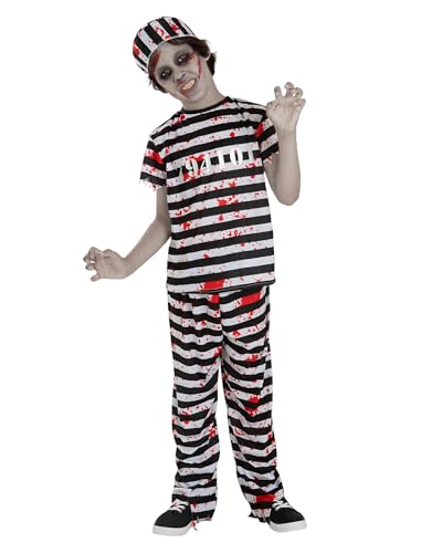 Funidelia Déguisement de prisonnier zombie pour garçon, Inclus pantalon, chemise et bonnet, Taille 7-9 ans, Mort-Vivant - Tenue pour enfants pour fêtes, Carnaval et Halloween