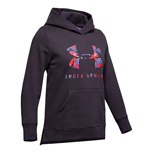 Image of Under Armour Kids Rival Print Fill Logo Hoodie Warm-Up Top - Nocturne Purple/Flight Purple (595), YX-Small